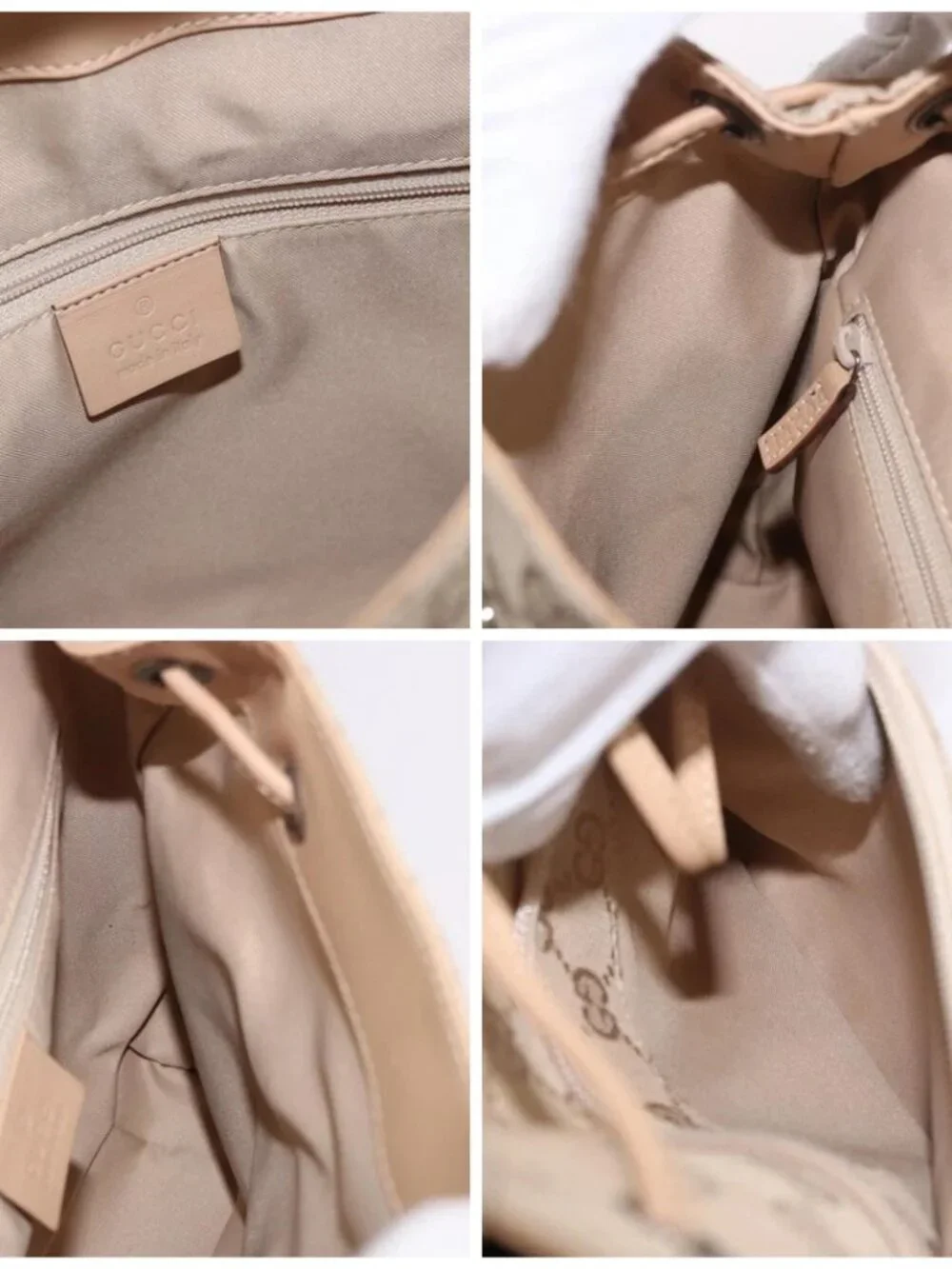GUCCI GG Canvas Backpack Beige Silver 003 0242 Auth 189357A
